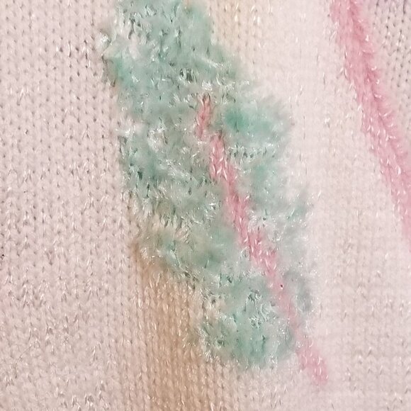 Vintage 80s Womens Sweater M Embellished Leaves Pullover Pastel Cottagecore - Picture 6 of 13